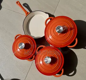7 Pieces Orange With Silver Knobs, Enameled Cast Iron Cookware Sets,