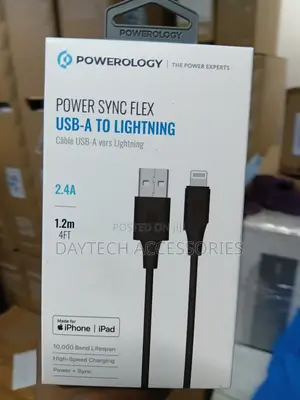 Powerology Power Sync Flex Usb-a to Lightning Cable in Black.