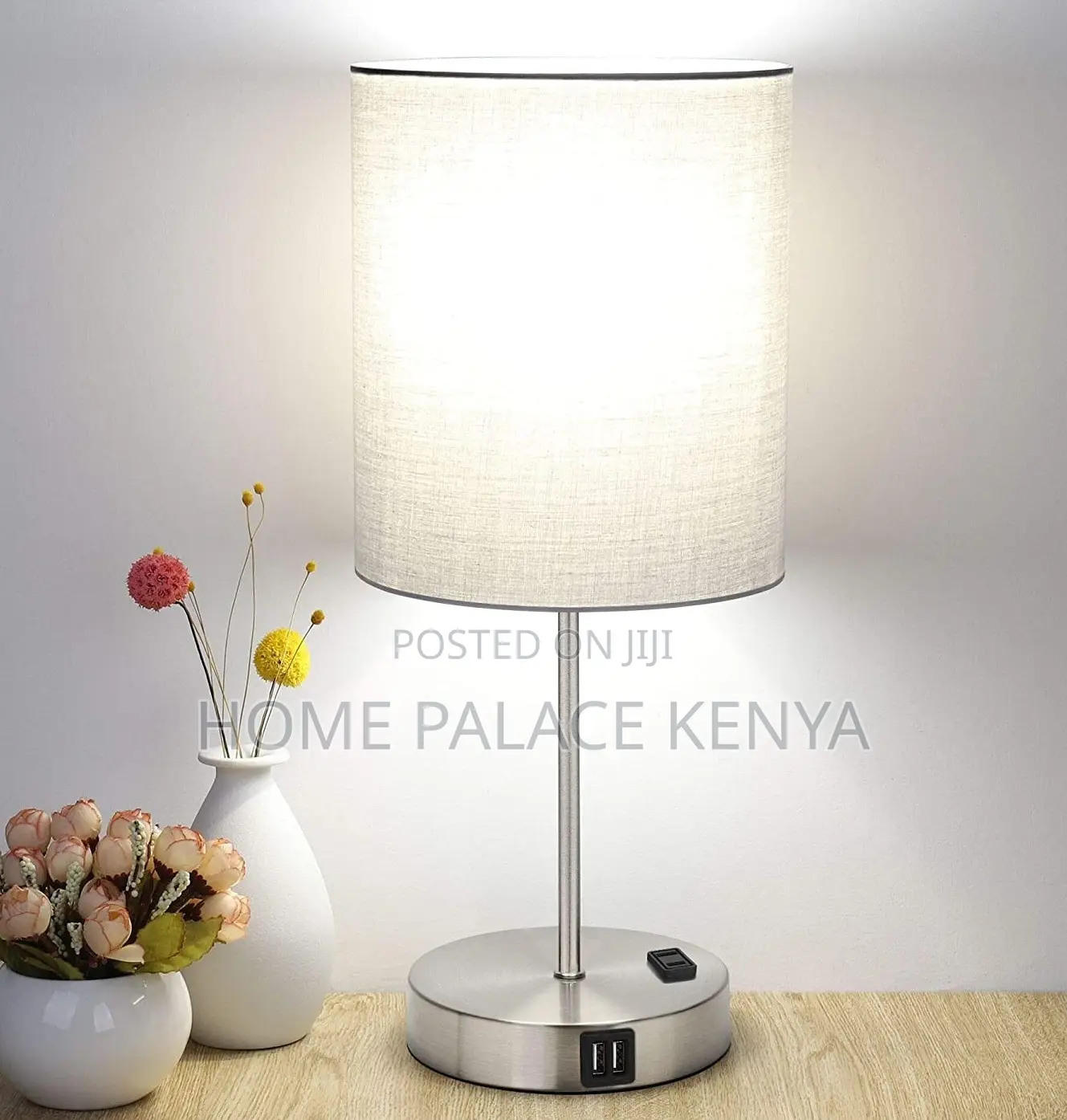 Table Lamp: Decorative Table Lamp With Beige Fabric Shade