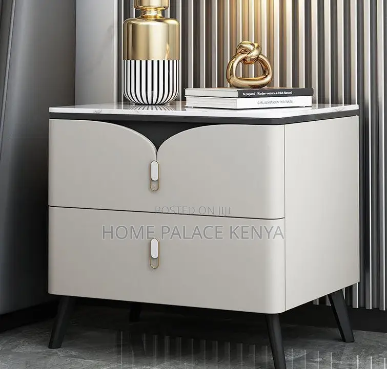 Bedside Table: Nightstand With 2 Drawers and Metal Legs