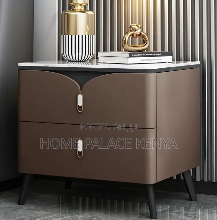 Bedside Table: Nightstand With 2 Drawers and Metal Legs