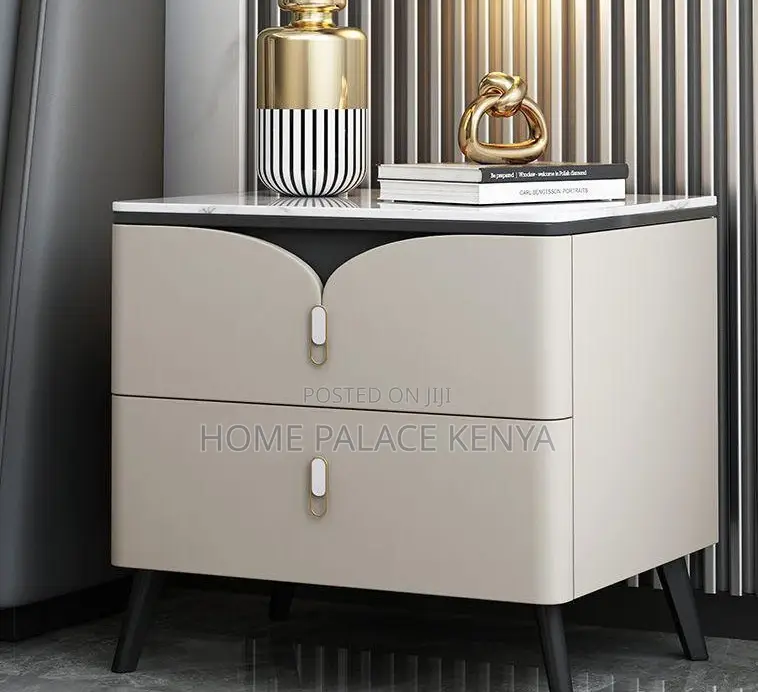 Bedside Table: Nightstand With 2 Drawers and Metal Legs