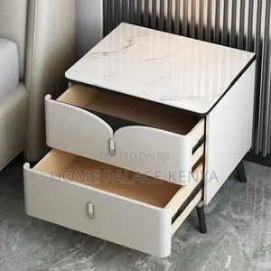 Bedside Table: Nightstand With 2 Drawers and Metal Legs