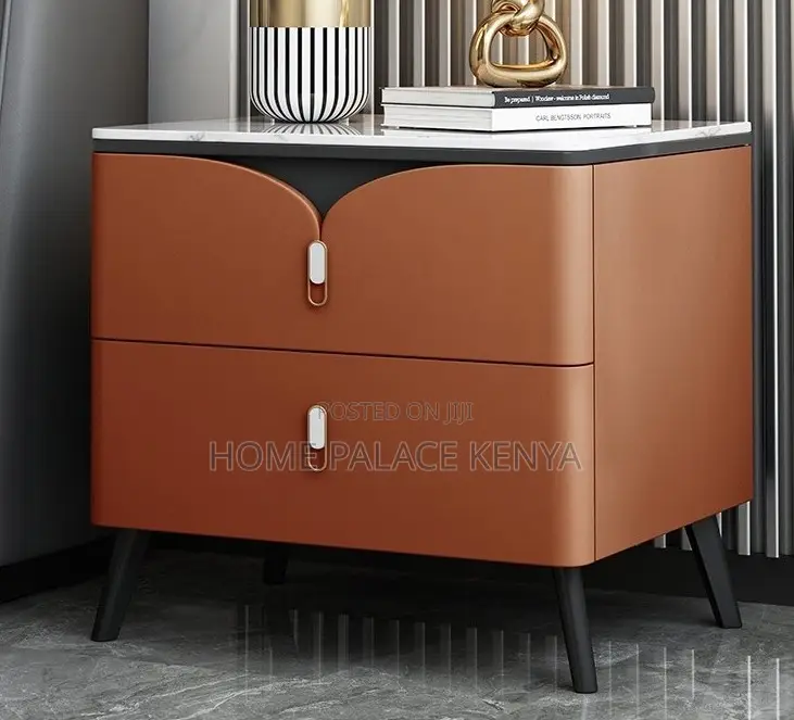 Bedside Table: Nightstand With 2 Drawers and Metal Legs