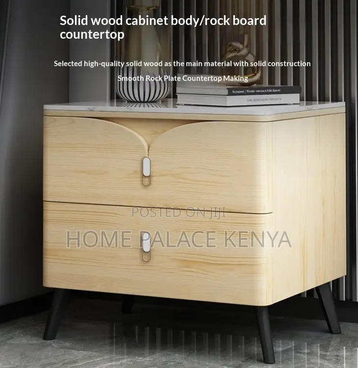 Bedside Table: Nightstand With 2 Drawers and Metal Legs