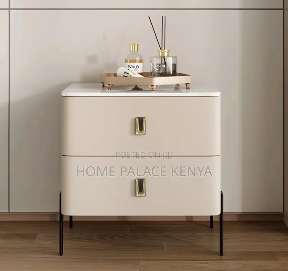 Bedside Table: Nightstand With 2 Drawers and Metal Legs