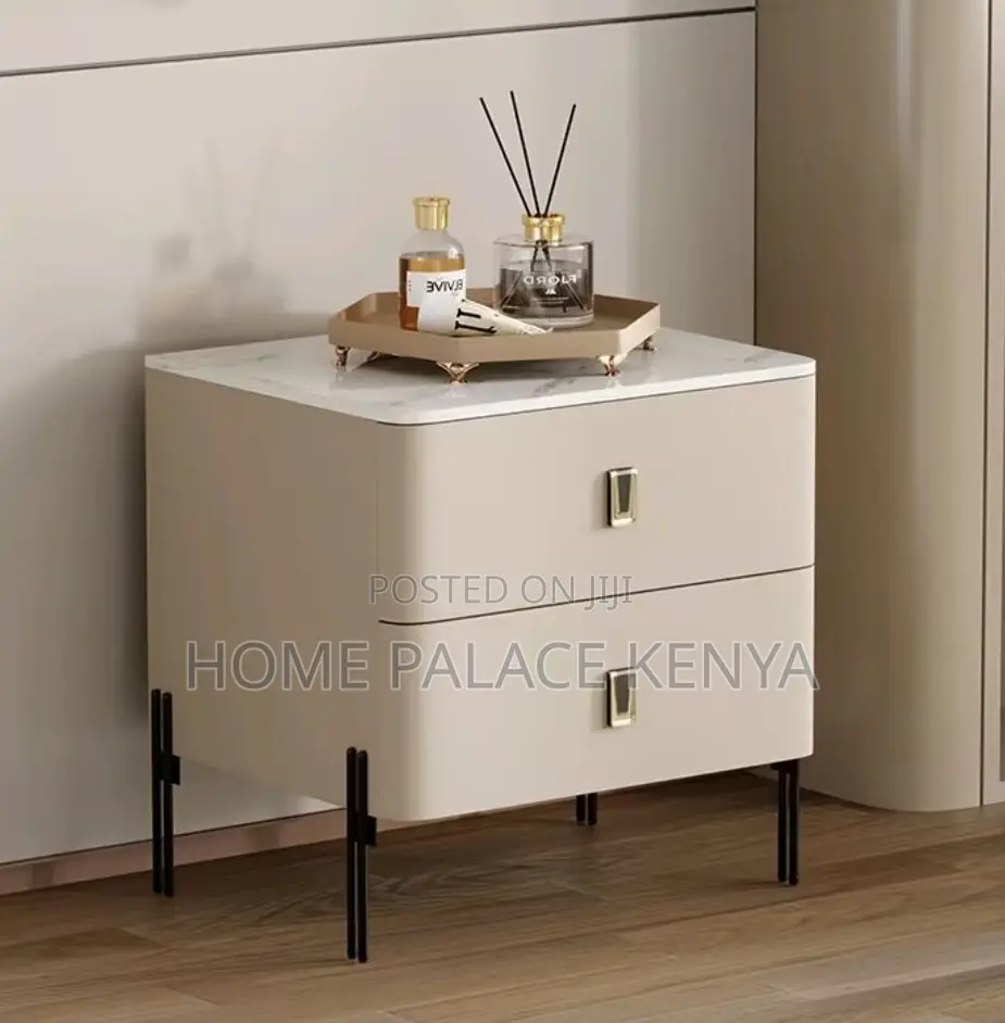 Bedside Table: Nightstand With 2 Drawers and Metal Legs