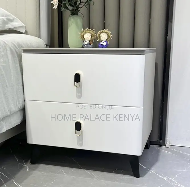 Bedside Table: Nightstand With 2 Drawers and Metal Legs