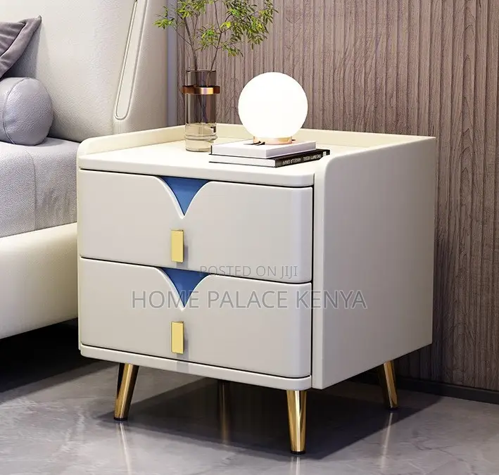 Bedside Table: Nightstand With 2 Drawers and Metal Legs