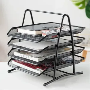 4-Tier Metal Desk Organizer - Foldable File Tray for Home Office