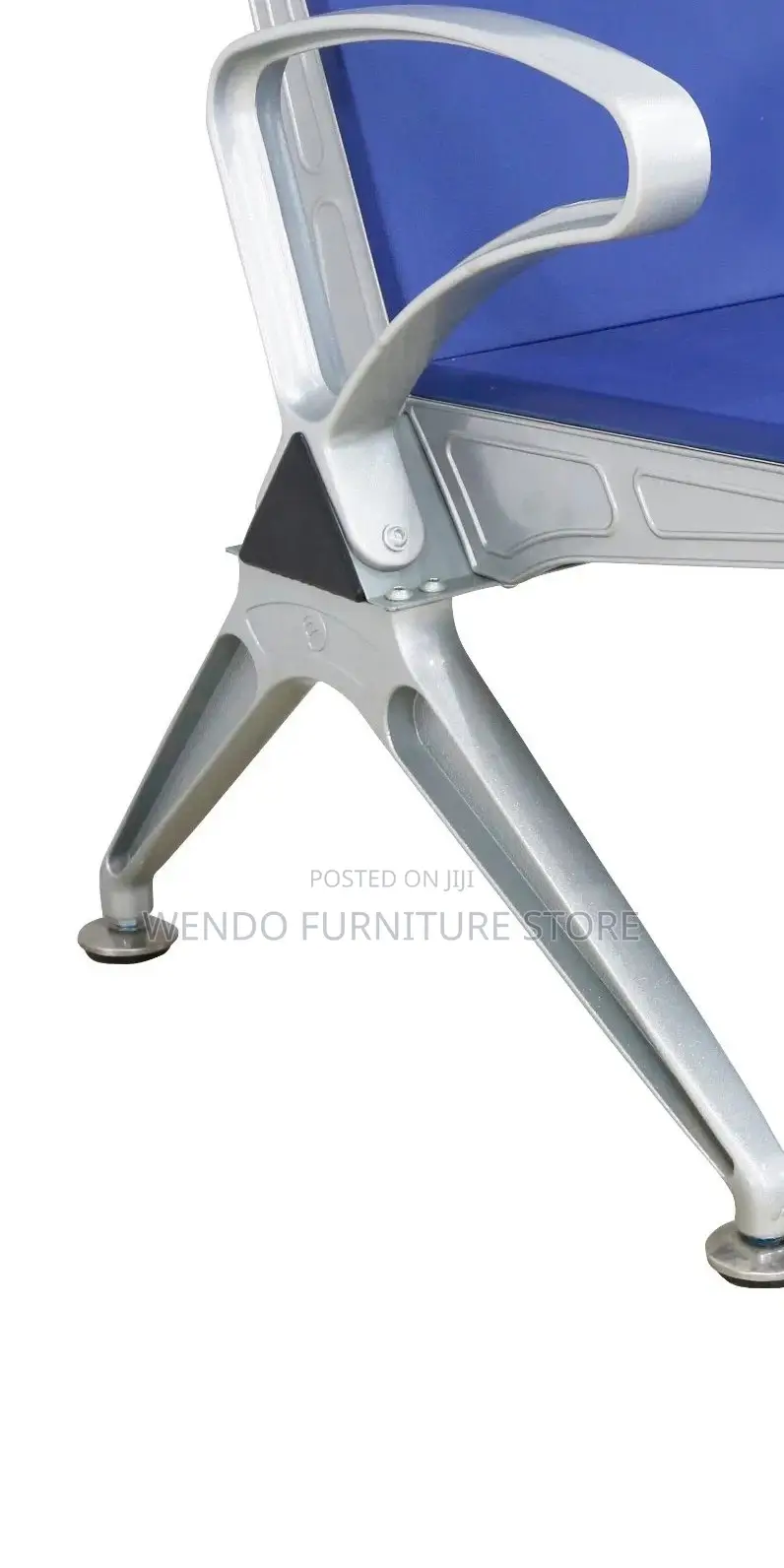 Office Bench; Three Seaters Leather Office Bench With Metallic Frame