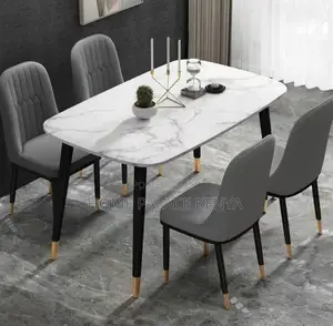 Dining Set: Bamboo Dining Table With Rock Slab Top and Chairs