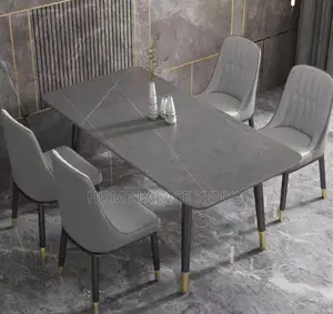 Dining Set: Bamboo Dining Table With Rock Slab Top and Chairs