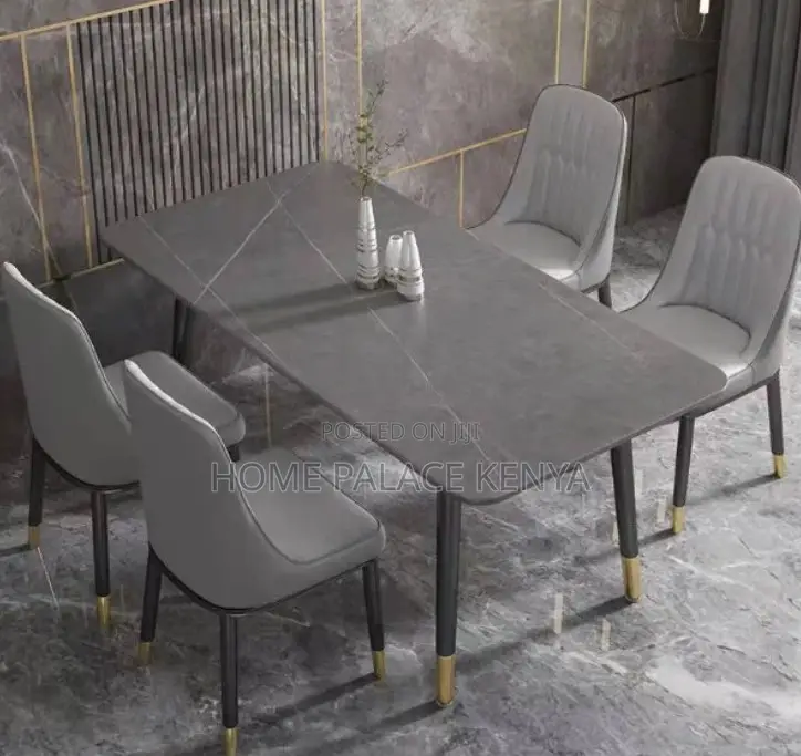 Dining Set: Bamboo Dining Table With Rock Slab Top and Chairs