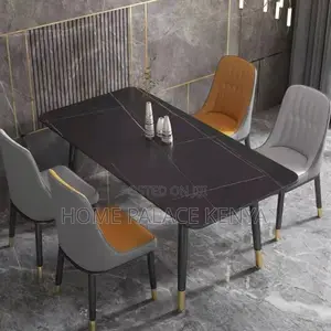 Dining Set: Bamboo Dining Table With Rock Slab Top and Chairs