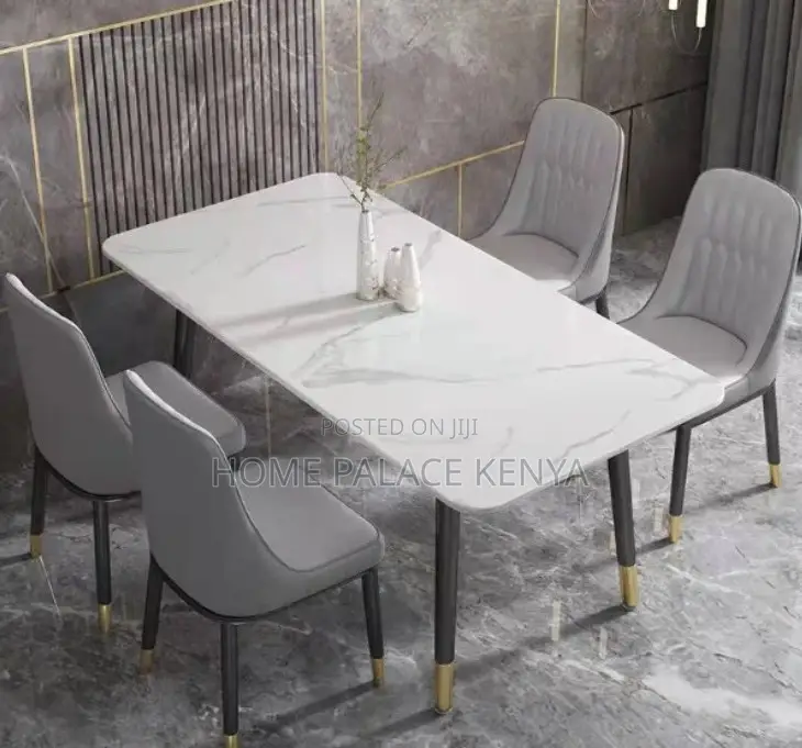 Dining Set: Bamboo Dining Table With Rock Slab Top and Chairs