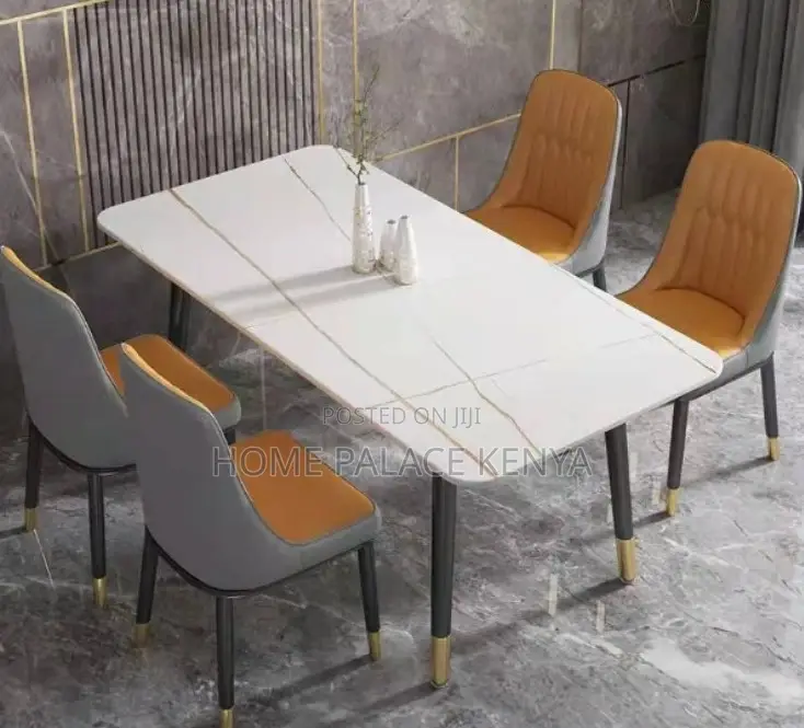 Dining Set: Bamboo Dining Table With Rock Slab Top and Chairs