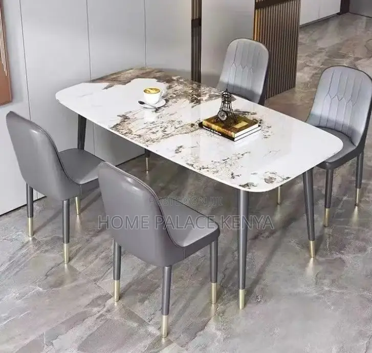 Dining Set: Bamboo Dining Table With Rock Slab Top and Chairs