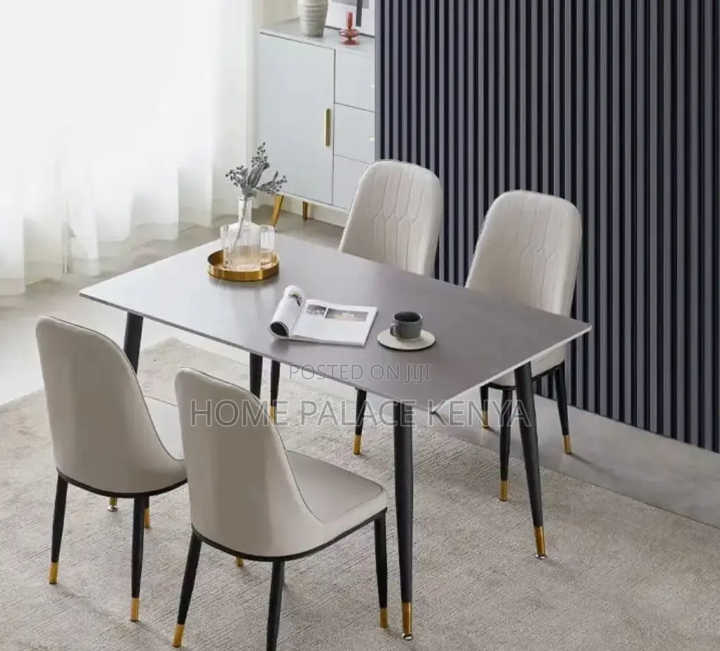 Dining Set: Bamboo Dining Table With Rock Slab Top and Chairs