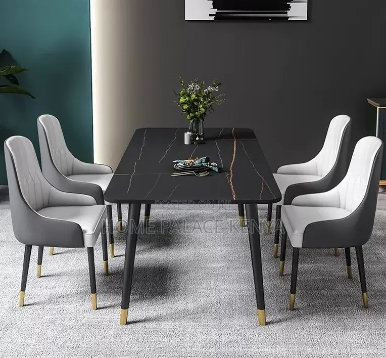 Dining Set: Bamboo Dining Table With Rock Slab Top and Chairs
