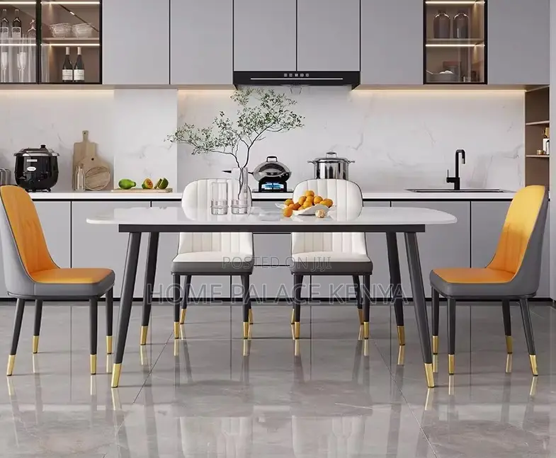 Dining Set: Bamboo Dining Table With Rock Slab Top and Chairs
