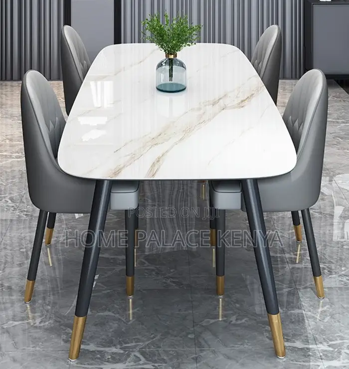 Dining Set: Bamboo Dining Table With Rock Slab Top and Chairs