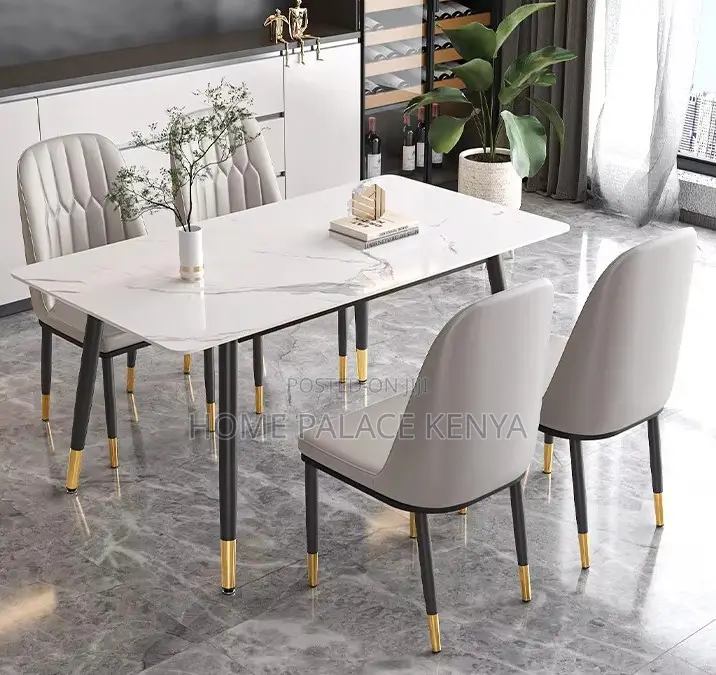 Dining Set: Bamboo Dining Table With Rock Slab Top and Chairs