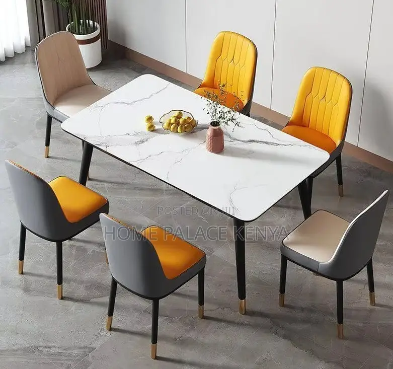 Dining Set: Bamboo Dining Table With Rock Slab Top and Chairs