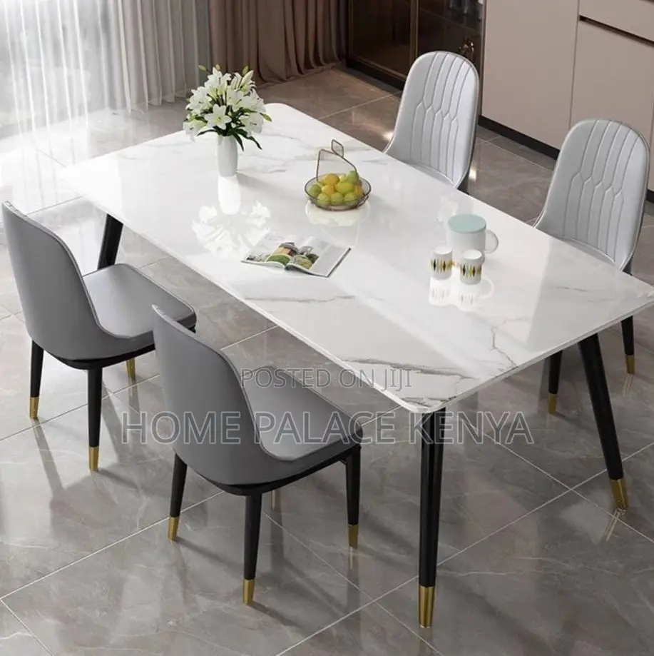 Dining Set: Bamboo Dining Table With Rock Slab Top and Chairs