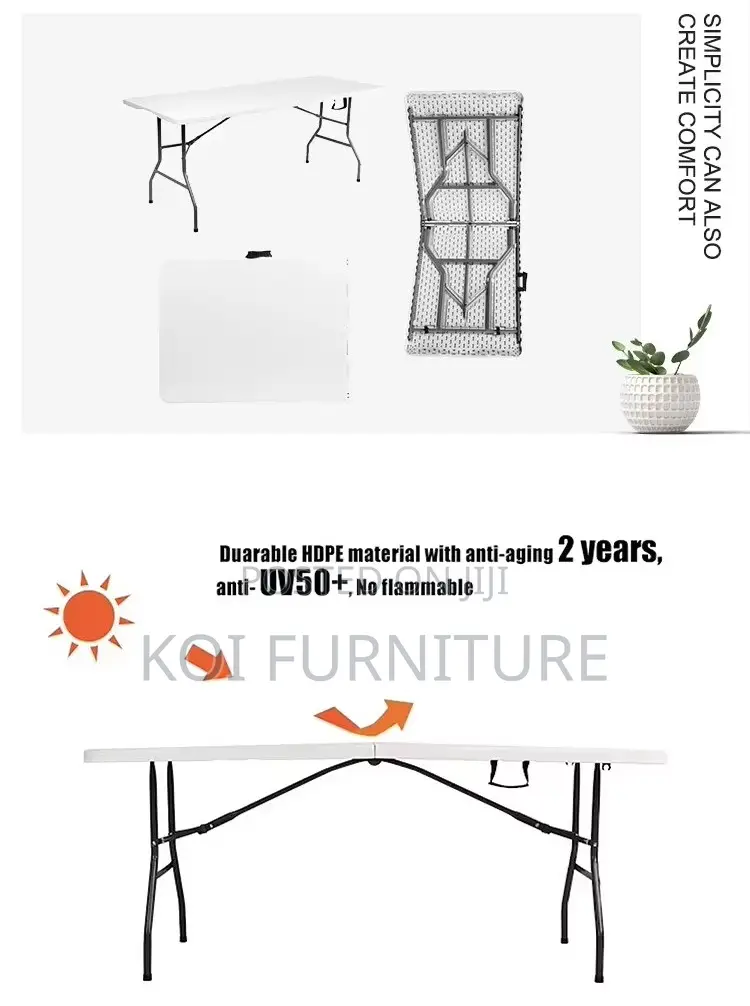 Outdoor Table :6ft Rectangular Foldable Plastic Table