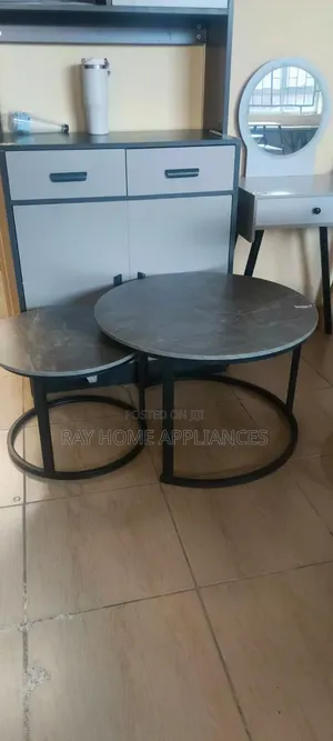 Nesting Coffee Table Marble Effect (Mdf) Grey, Wooden, Black