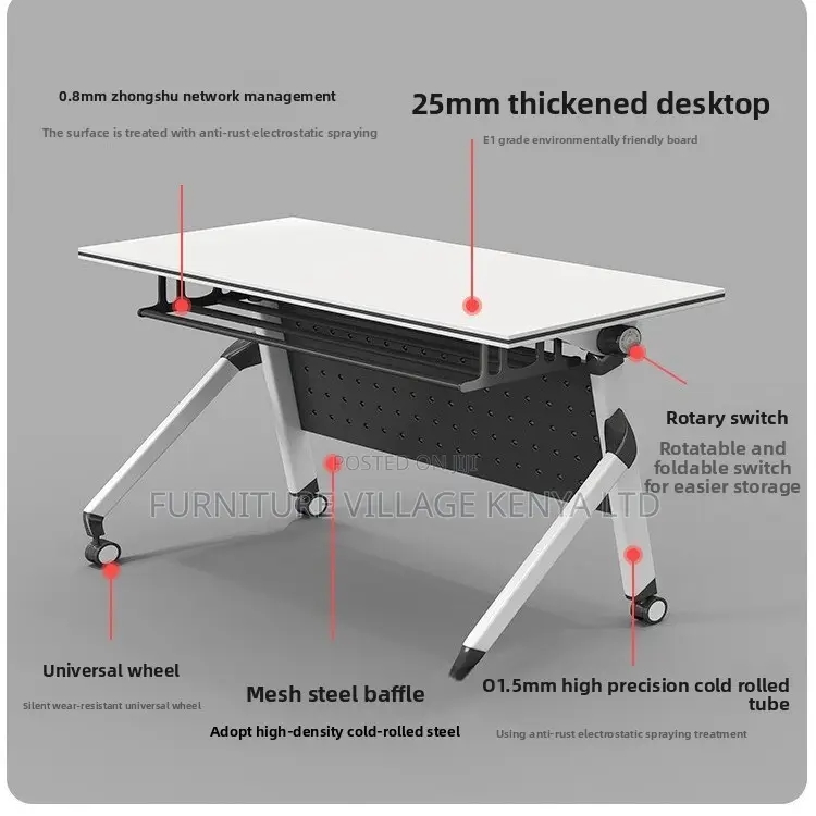 120cm White Wood Foldable Training Table