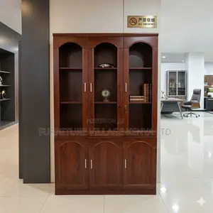 3-Door's Mahogany Glass Front Shelf Cabinet