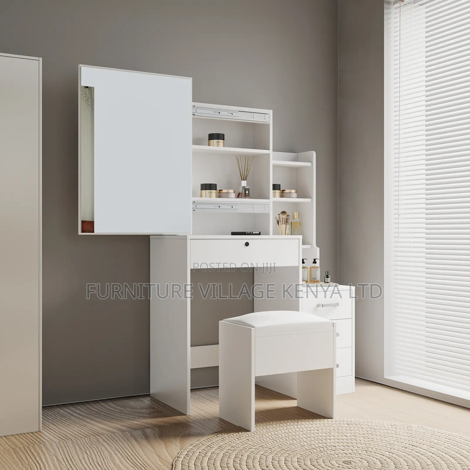 White Imported Simple Vanity Make Up Table With Mirror
