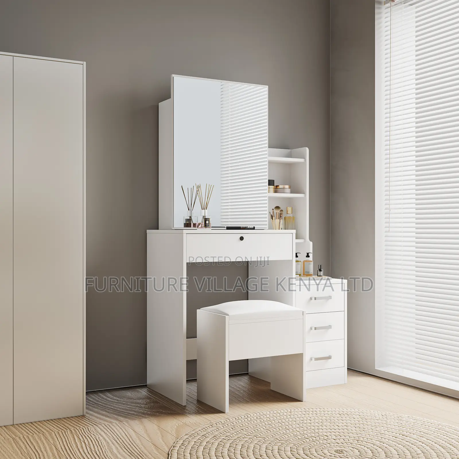 White Imported Simple Vanity Make Up Table With Mirror