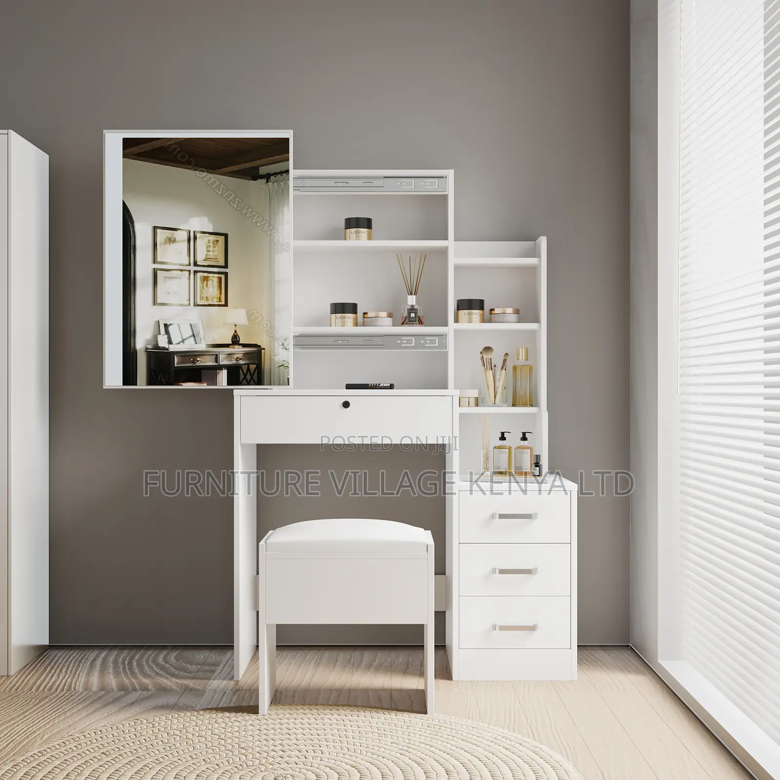 White Imported Simple Vanity Make Up Table With Mirror
