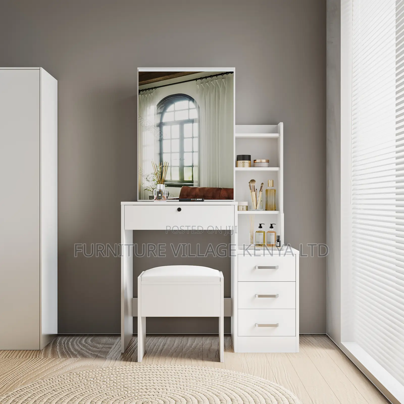 White Imported Simple Vanity Make Up Table With Mirror