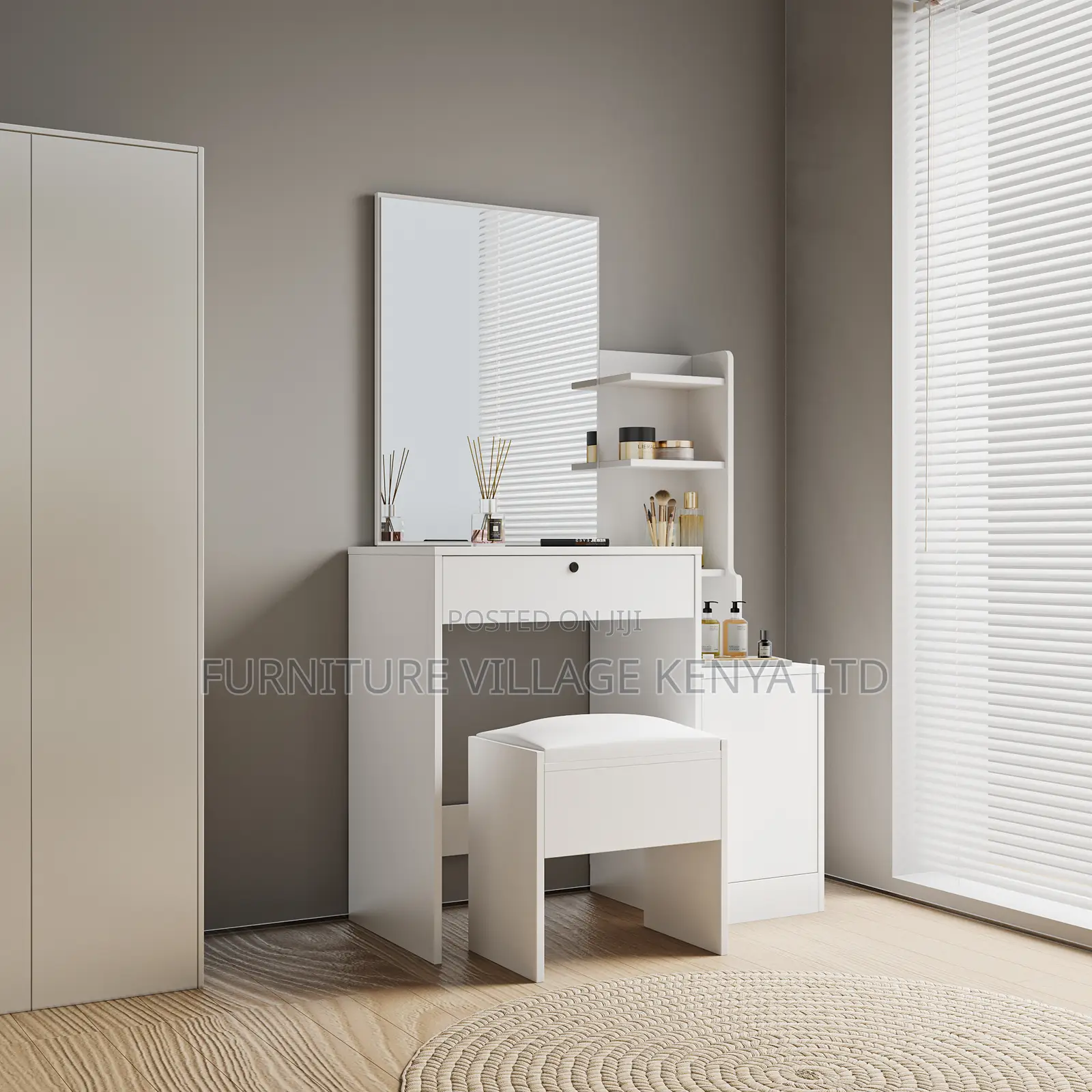 White Imported Simple Vanity Make Up Table With Mirror