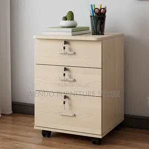 Office Cabinet; Pedestal Wooden Filing Cabinet With 3 Lockable Doors