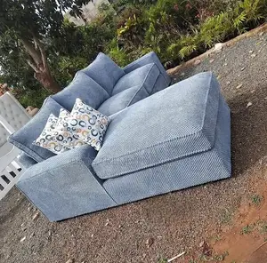 6 Seater Blue L Shaped Sofa With Long Chaise.