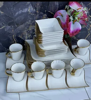 Ceramic Gold and White Dinner Set Set