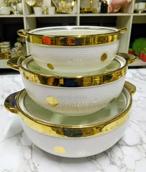 3pcs Set Gold Ceramic Casserole Serving Dishes