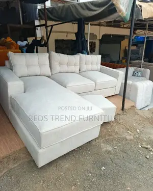 6 Seater White L-Shaped Sofa