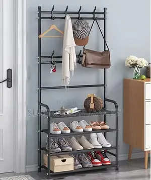 Portable Shoe Rack Organizer With Coat Hanger