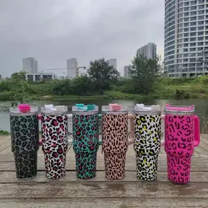 1200ml Leopard Print Large Capacity Vacuum Insulated S Steel Tumbler,