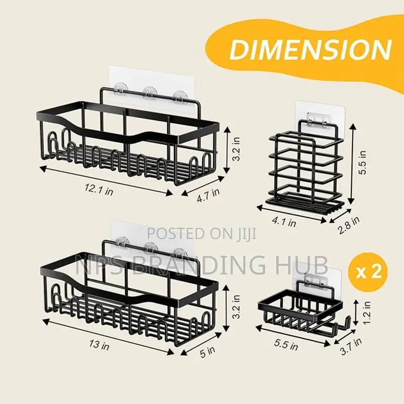 Rectangular 5in1 Metallic Bathroom Shelf Organizer Shower Caddy Set Po