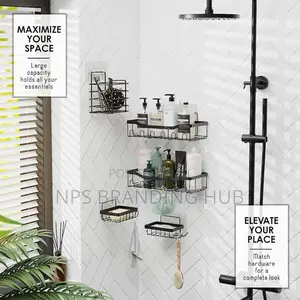 Rectangular 5in1 Metallic Bathroom Shelf Organizer Shower Caddy Set Po