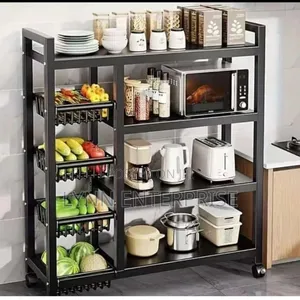 Multi-Layer Kitchen Storage Rack With Movable and Lockable