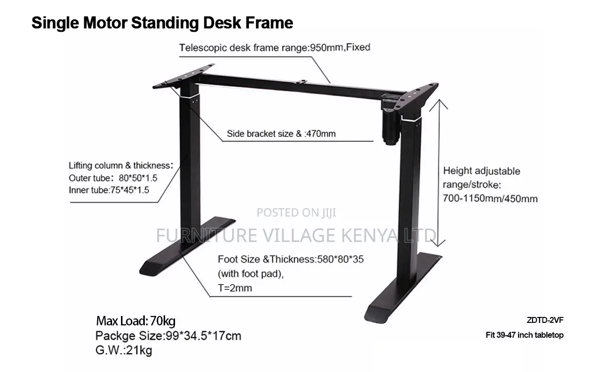 Executive Laptop Height Adjustable Standing Desk Frame