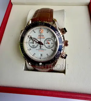 Omega Seamaster Chronograph Watch With Rotating Bezel, Leather Strap
